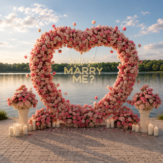Set: Arch, Neon Sign,  4 Flower Balls, 2 Pedestals, 12 Candles 
