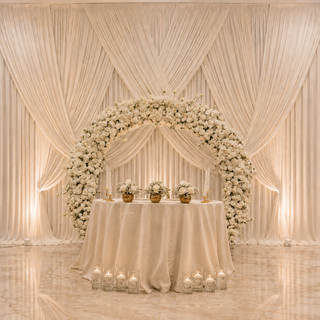 White Rose Round Arch & Drapes Backdrop