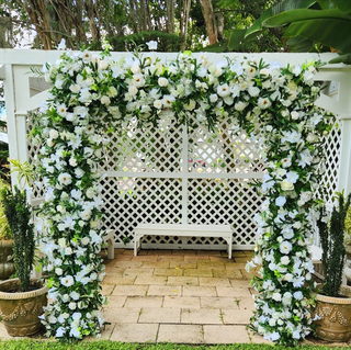 White Rose Green Leaves Flower Arch 