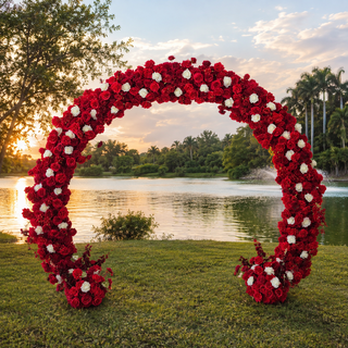 Red Ivory Rose Round Arch
