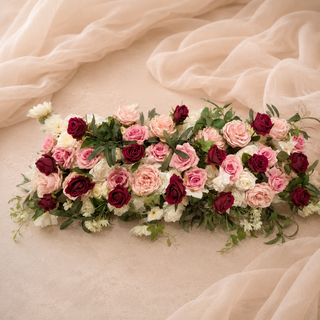 White Pink Burgundy Rose Greenery Runner 3.2ft