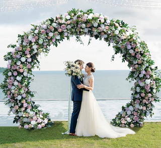 Luxury White Pink Purple Rose Wedding Green Leaves Round Arch