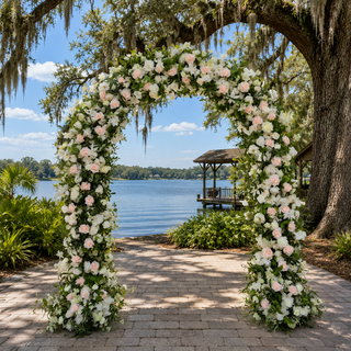 White Pink Rose Greenery U-form Arch