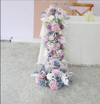 White Pink Blue Rose Runner 6.5ft