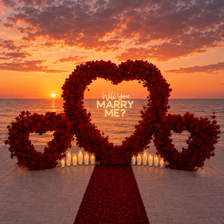 Red Rose Triple Hearts, 12 Candles, Neon Sign, Carpet