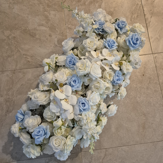 White Ivory Navy Blue Rose Orchid Runner 3.2 ft