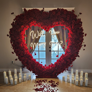 Set: Arch, Neon Sign, 32 Candles with Tall Vases