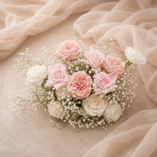White Pink Rose Babybreath Ball 14"