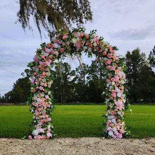 Pink Champagne Rose Green Willow Leaves U-Frame Arch
