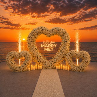 White Rose Triple Hearts, 2 Sparklers, 12 Candles, Neon Sign, Carpet , 
