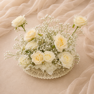 White PInk Rose Babysbreath Centerpiece 14"