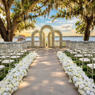 12 White Rose Runners & Triple Arch
