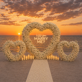 White Rose Triple Hearts, 12 Candles, Neon Sign, Carpet , 