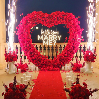 Set: Arch, Neon Sign, 6 Flower Balls, 2 Pedestals,  36 Candles, 2 Sparklers, Carpet 