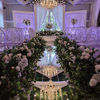 Silver Mirror Aisle, Round Stage & Greenery Florals