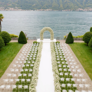 White Aisle Stage with Flower Arch 