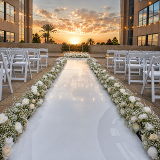White Mirror Aisle & White Rose Babysbreath Florals