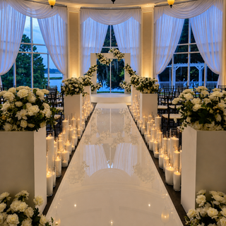 White Mirror Aisle & Greenery Florals