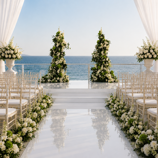 White Mirror Aisle & Stage with Greenery Florals 